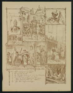 750017 Afbeelding van een blad met het als stripverhaal vertelde verhaal van Sinterklaas: bij de platen de tekst 1. Het ...